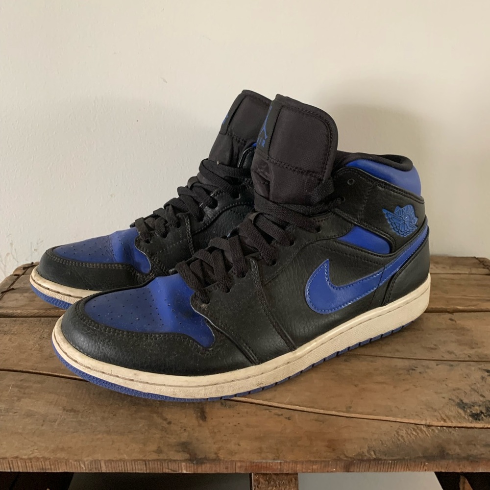 Jordan’s 1 Mids. Men’s Size 10. Blue and Black. Gently Used; great condition